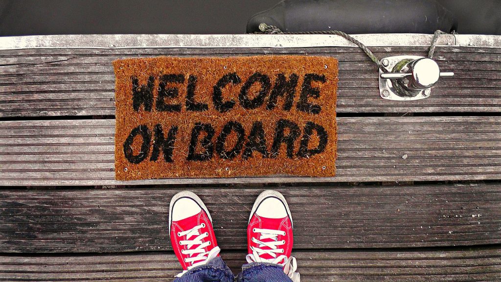 Herzlich willkommen! Fußmatte mit Schriftzug "Welcome on board"